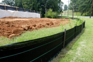 Silt fence erosion control at construction site